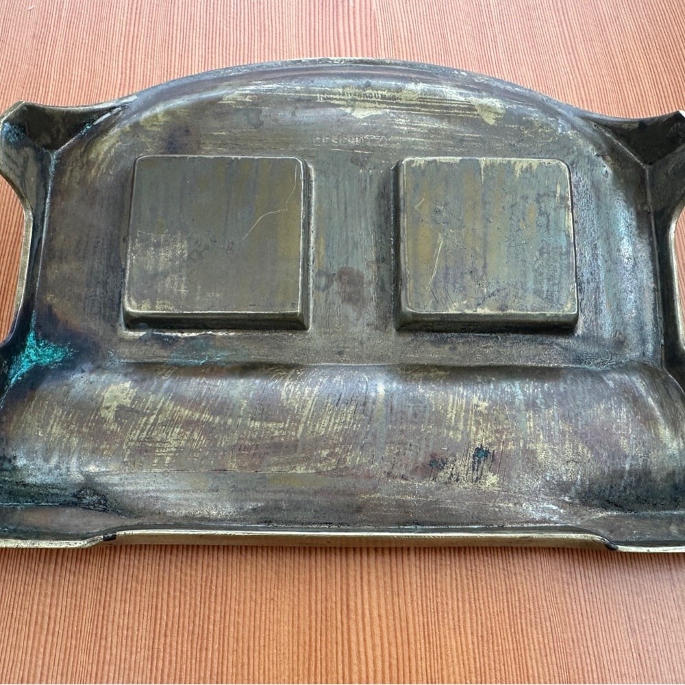 Antique Brass and Glass Inkwell Set - Picture 6 of 8